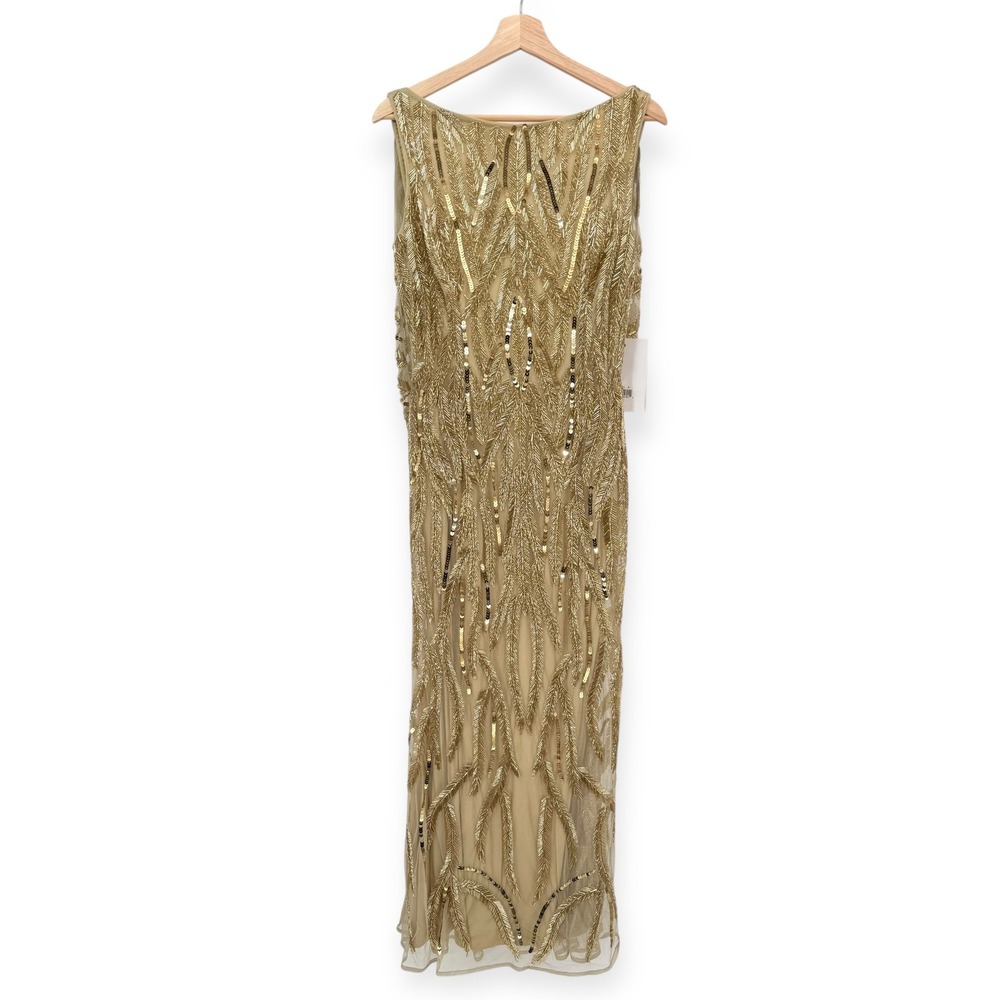 NWT Mac Duggal Gold High Neck Sleeveless‎ Embellished Gown $798 - Size 8 - Picture 3 of 11